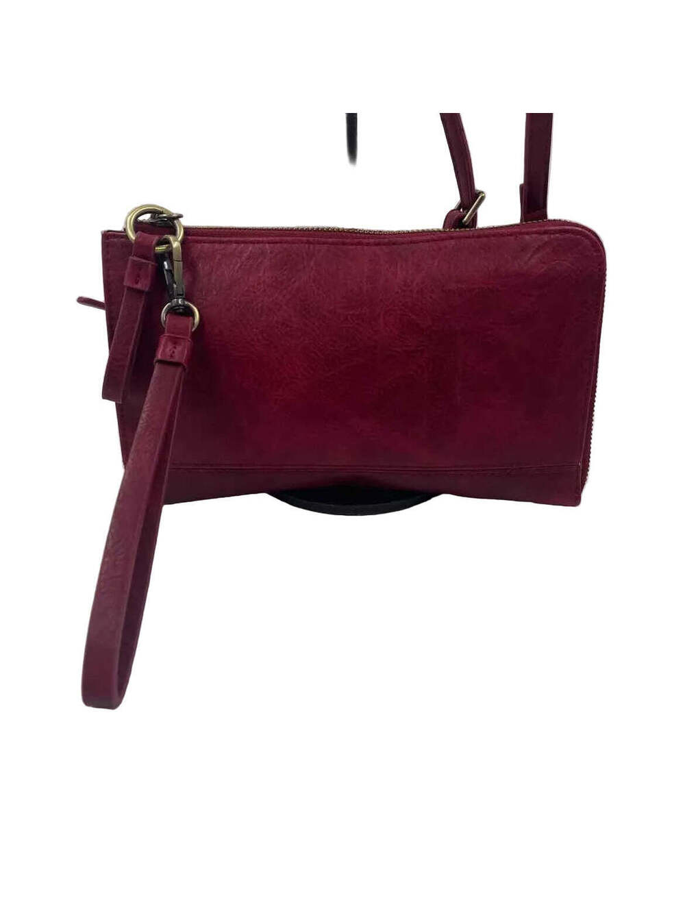 JOY SUSAN Textured Maroon Vegan Leather Crossbody Purse w/Wristlet